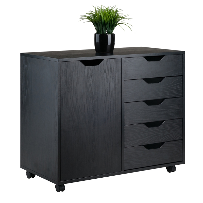 Winsome Halifax 5-Drawer Wide Door Transitional Wood Storage Cabinet in Black
