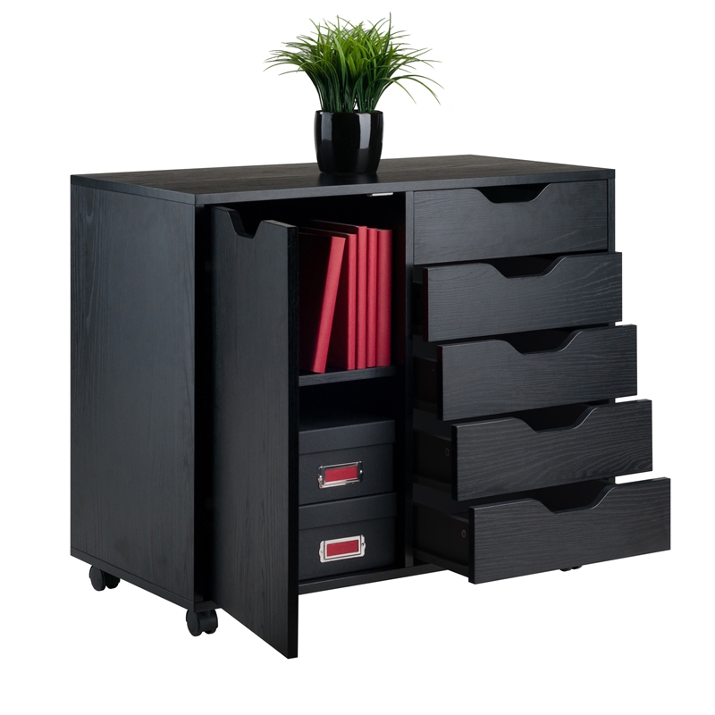 Winsome Halifax 5-Drawer Wide Door Transitional Wood Storage Cabinet in Black