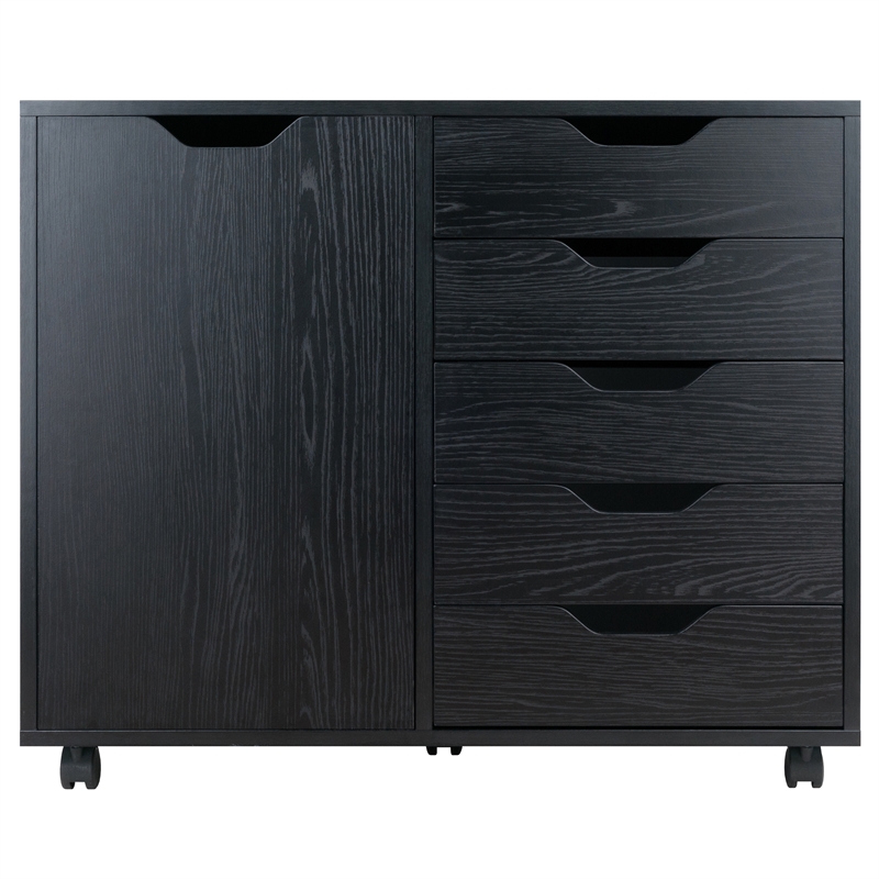 Winsome Halifax 5-Drawer Wide Door Transitional Wood Storage Cabinet in Black