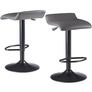 Winsome Tarah 26.4&quotH Adjustable Faux Leather Bar Stool in Gray/Black (Set of 2)