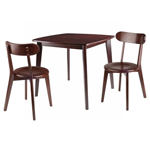 Winsome Pauline 3-Piece 34&quot Square Transitional Solid Wood Dining Set in Walnut
