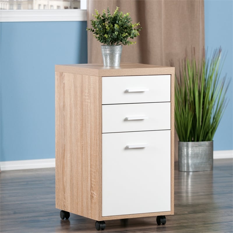 Winsome Kenner 3-Drawer Wooden Mobile File Cabinet in Reclaimed Wood and White