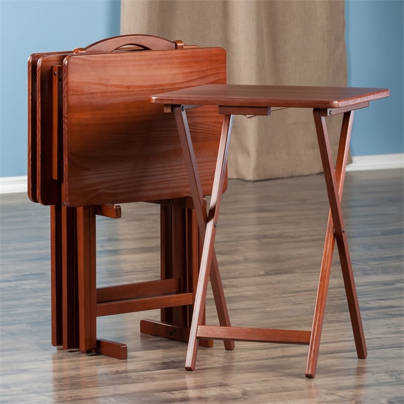 Winsome Alex 5-Piece Transitional Solid Wood Snack Table Set in Walnut