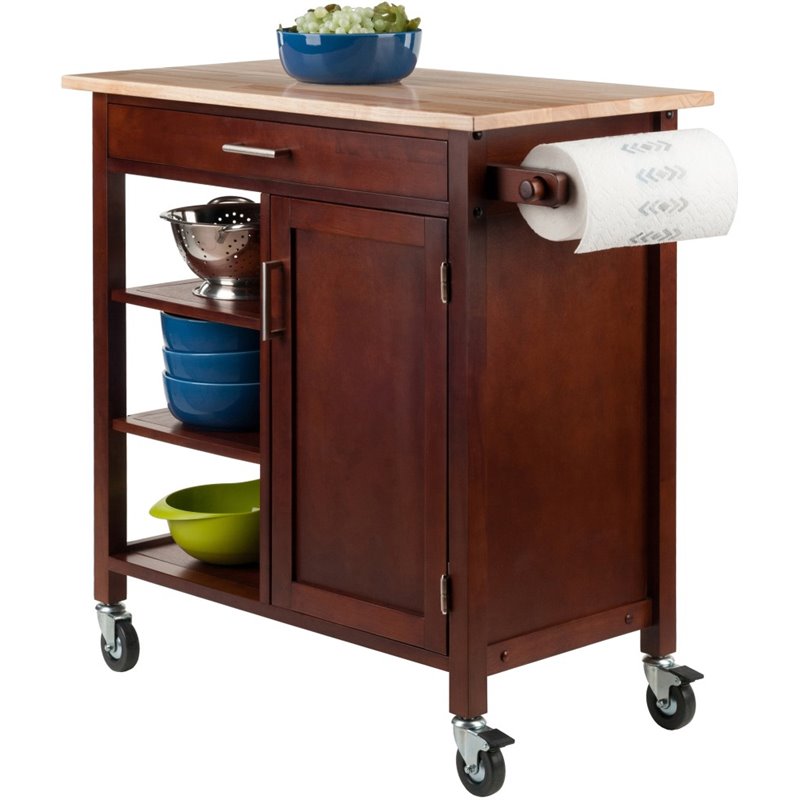 Winsome Marissa Transitional Solid Wood Kitchen Cart in Walnut and Natural