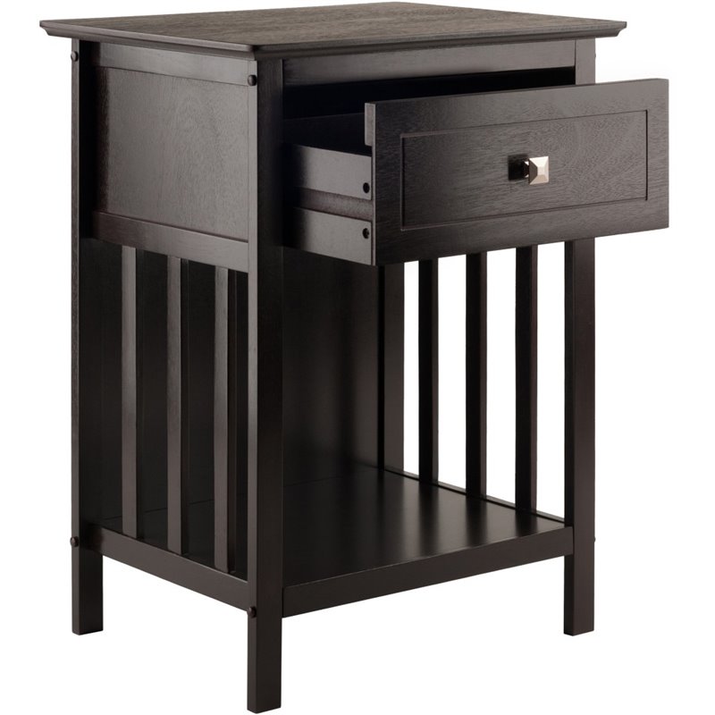 Winsome Marcel 1-Drawer Transitional Solid Wood Storage End Table in Coffee