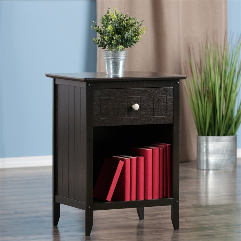 Winsome Blair 1-Drawer Transitional Solid Wood Storage End Table in Coffee