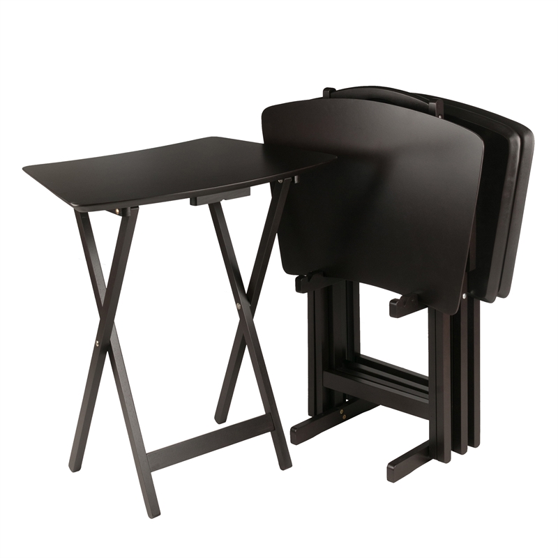 Winsome Anila 5-Piece Fan Shape Solid Wood Snack Table Set in Coffee