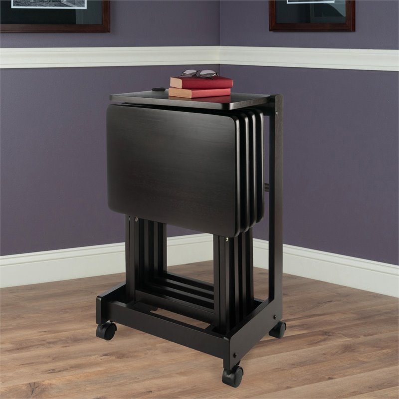 Winsome Brienda 5-Piece Solid Wood Flip Top Snack Table Set in Coffee