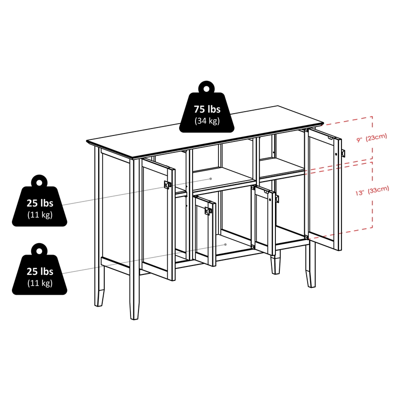 Winsome Melba 4 Door Transitional Wood/Metal Buffet Table in Coffee
