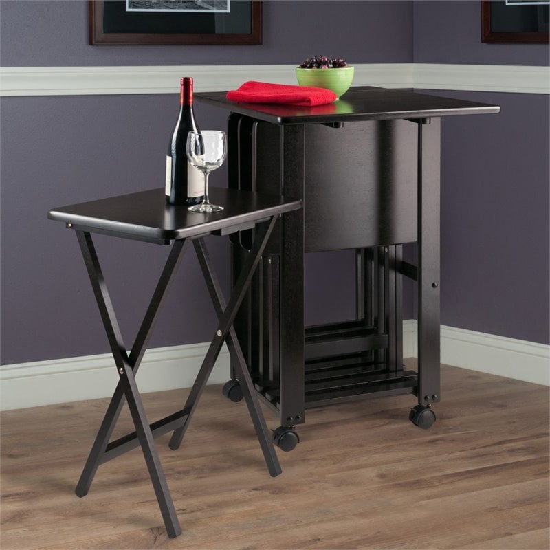 Winsome Sophia 5-Piece Transitional Solid Wood Snack Tray Set in Coffee