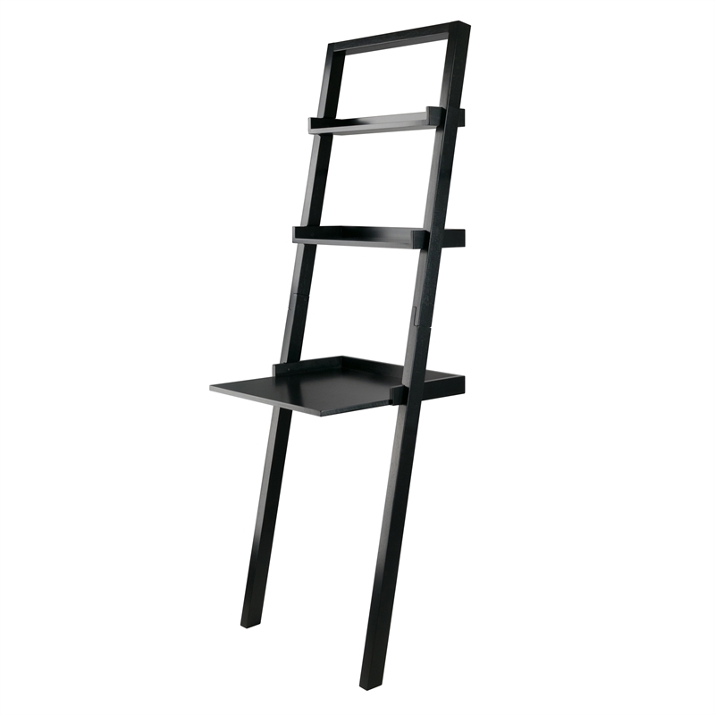 Winsome Bellamy 2-Shelf Transitional Solid Wood Leaning Desk in Black