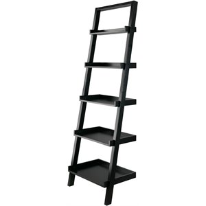 Winsome Bellamy 5 Shelf Transitional Solid Wood Leaning Bookcase in Black