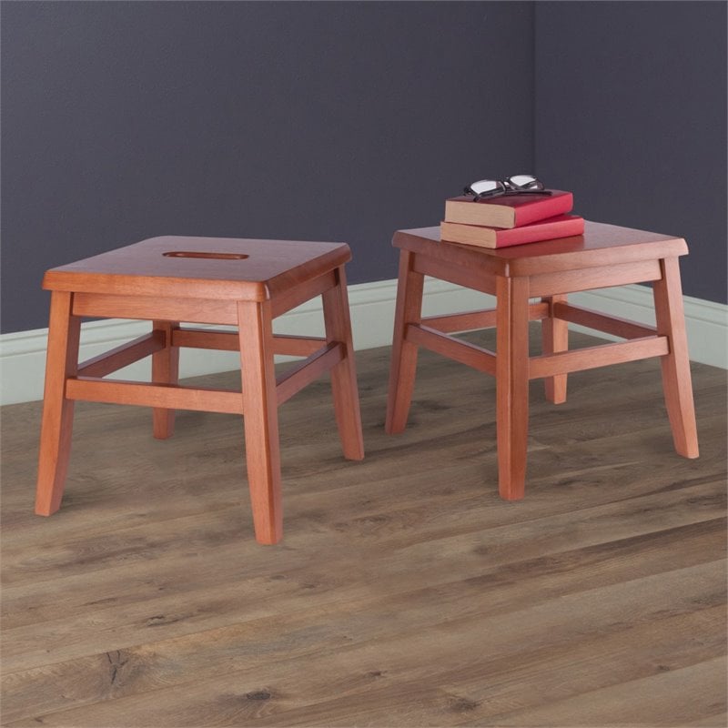 Winsome Kaya Transitional Solid Wood Conductor Stool in Teak (Set of 2)