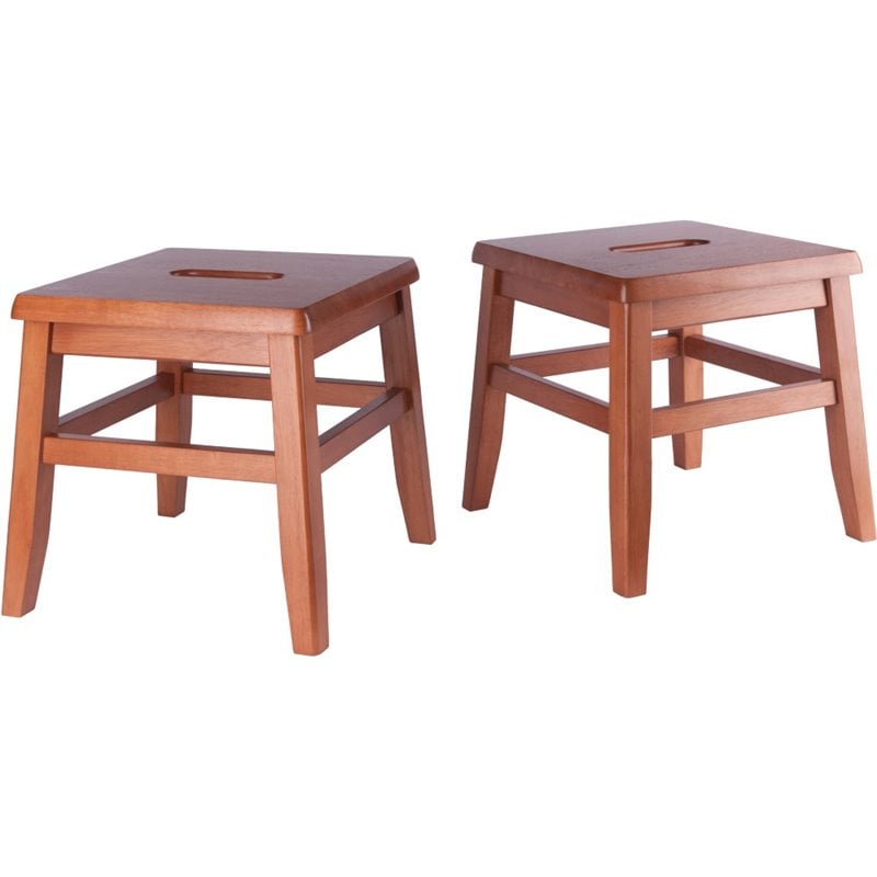 Winsome Kaya Transitional Solid Wood Conductor Stool in Teak (Set of 2)