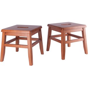 Winsome Kaya Transitional Solid Wood Conductor Stool in Teak (Set of 2)