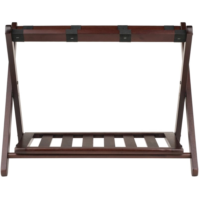 Winsome Remy Transitional Solid Wood Luggage Rack with Shelf in Cappuccino