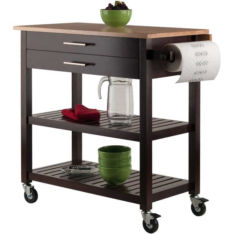Winsome Langdon Transitional Solid Wood Kitchen Cart in Cappuccino