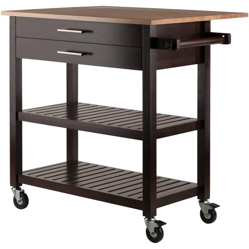 Winsome Langdon Transitional Solid Wood Kitchen Cart in Cappuccino