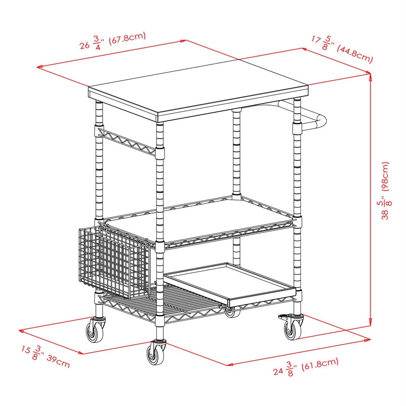 Winsome Madera Bamboo Top Transitional Metal Kitchen Cart in Natural