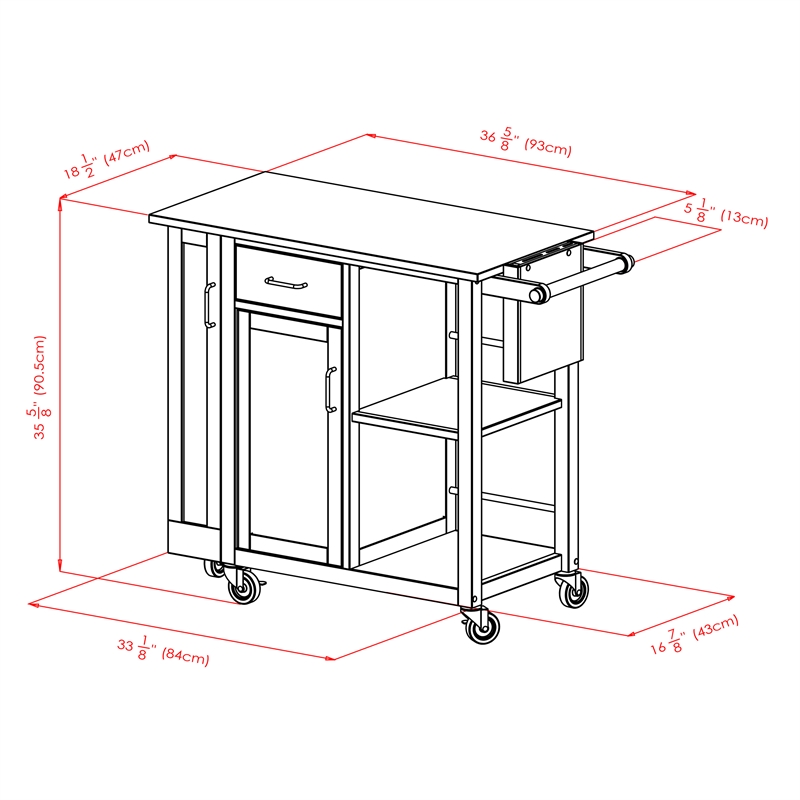 Winsome Douglas Swing Door Transitional Solid Wood Kitchen Cart in Natural