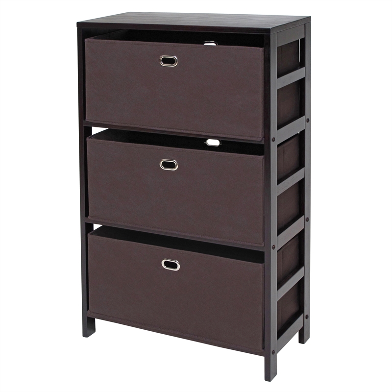 Winsome Torino 3 Shelf Solid Wood Basket Bookcase in Espresso and Chocolate