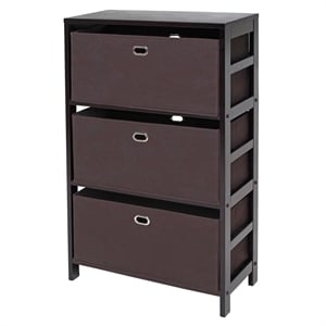 Winsome Torino 3 Shelf Solid Wood Basket Bookcase in Espresso and Chocolate