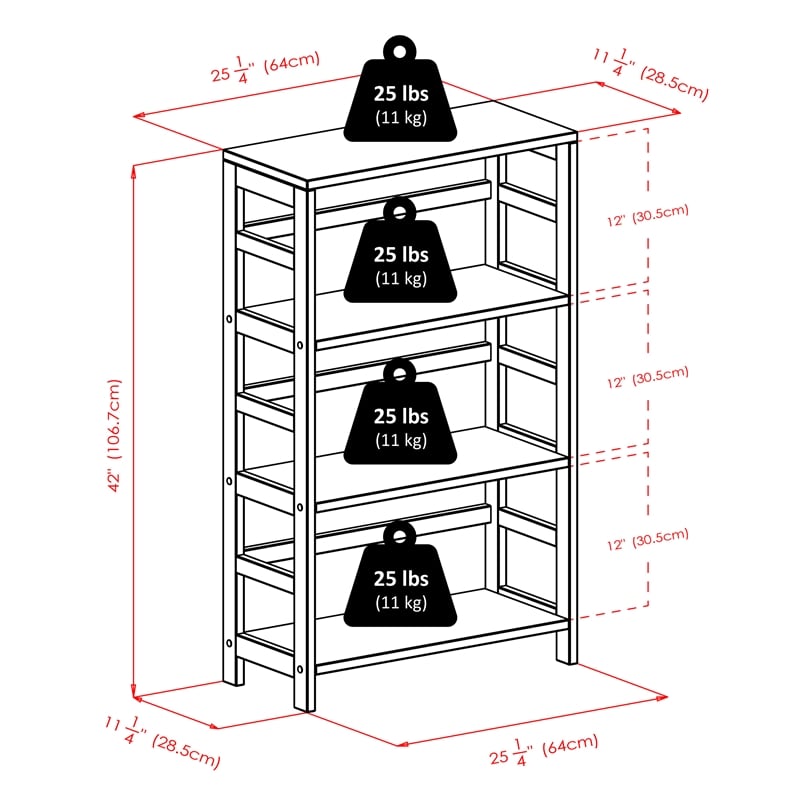 Winsome Torino 3 Shelf Solid Wood Basket Bookcase in Espresso and Chocolate