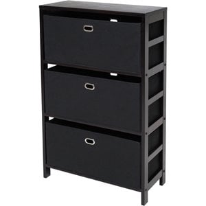 Winsome Torino 3 Shelf Solid Wood Basket Bookcase in Espresso and Black