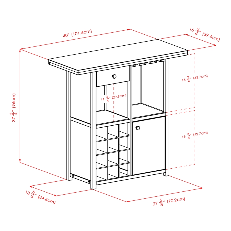 Winsome Macon Transitional Solid Wood Home Wine Bar in Espresso