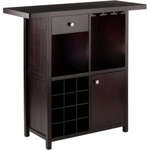 Winsome Macon Transitional Solid Wood Home Wine Bar in Espresso