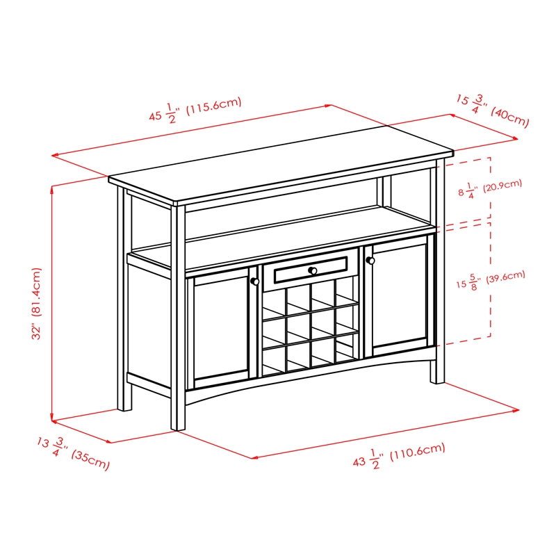 Winsome Colby Transitional Solid Wood Wine Rack Buffet Table in Walnut