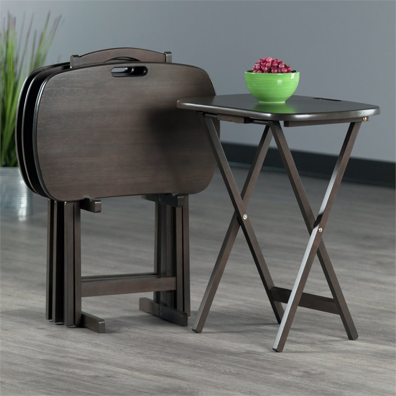 Winsome Lucca 5-Piece Transitional Solid Wood Snack Table Set in Oyster Gray