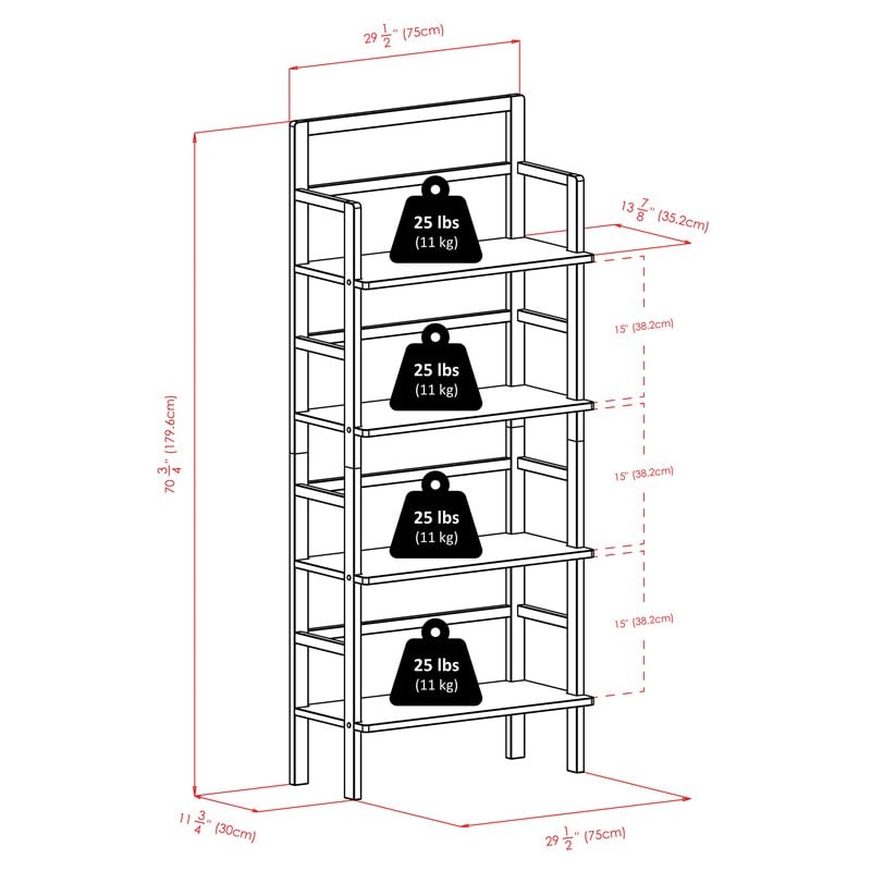 Winsome Aiden 4 Shelf Transitional Solid Wood Baker's Rack in Coffee