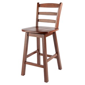 Winsome Scalera 24&quot Ladder Back Swivel Seat Solid Wood Counter Stool in Walnut