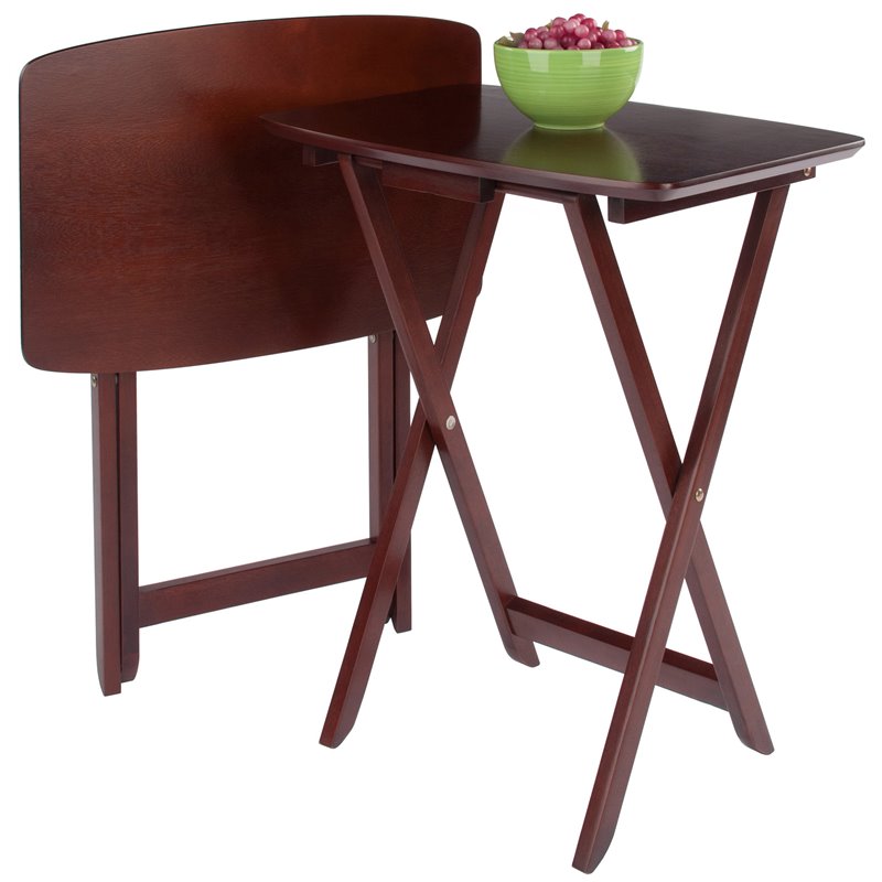 Winsome Darlene Transitional Solid Wood Snack Table Set in Walnut (Set of 2)