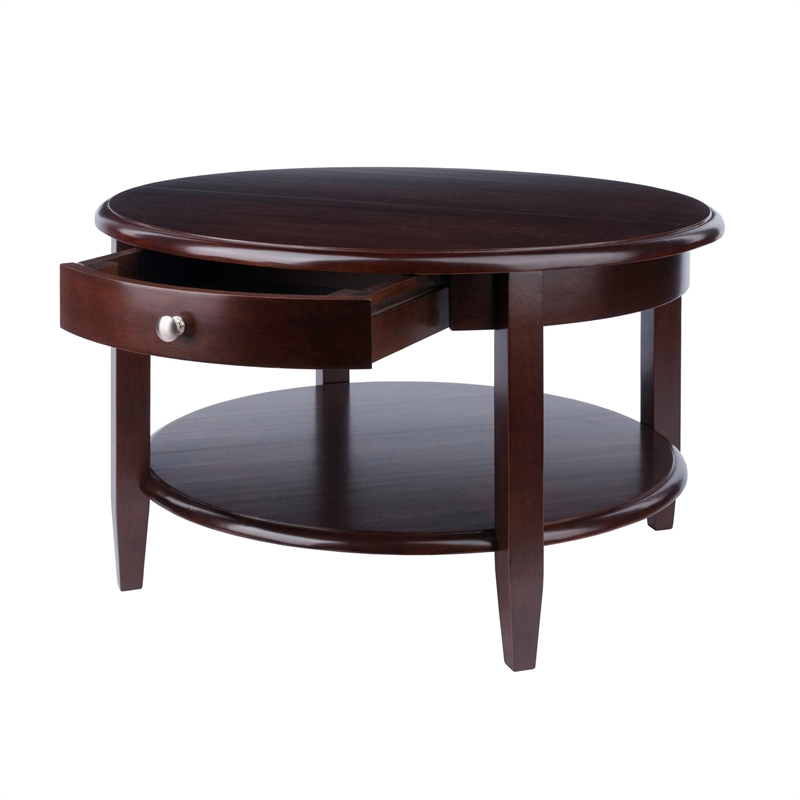 Winsome Concord Round Transitional Solid Wood Coffee Table in Antique Walnut