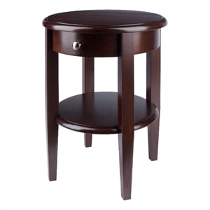 Winsome Concord Round Transitional Solid Wood End Table with 1-Drawer in Walnut