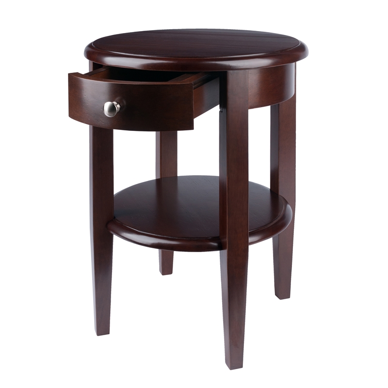 Winsome Concord Round Transitional Solid Wood End Table with 1-Drawer in Walnut