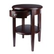 Winsome Concord Round Transitional Solid Wood End Table with 1-Drawer in Walnut