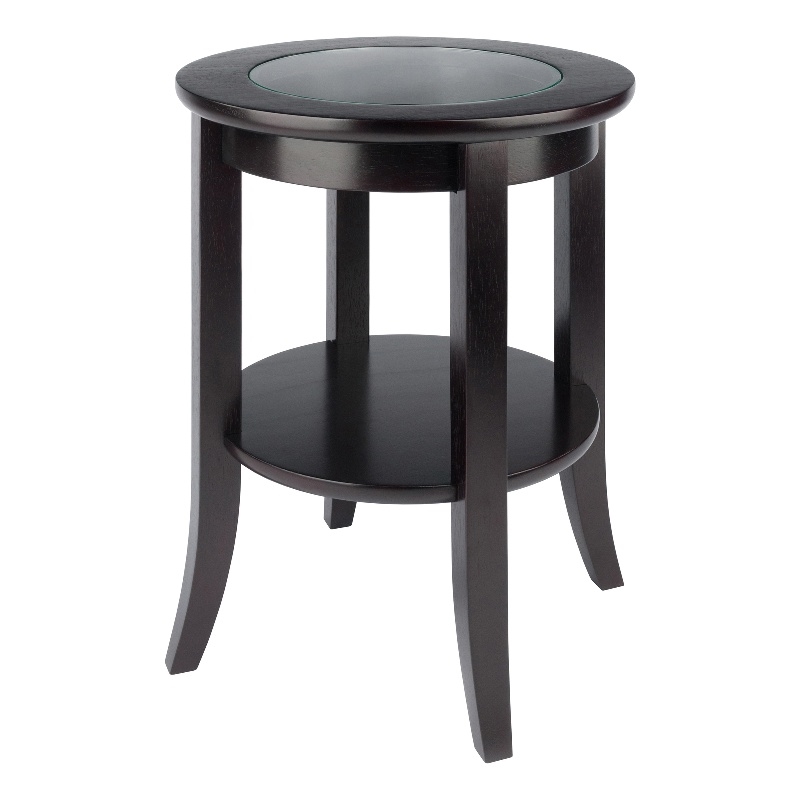 Winsome Genoa Transitional Solid Wood End Table Glass top in Espresso
