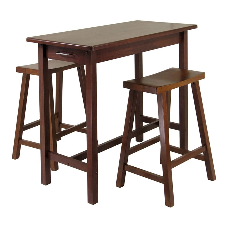 Winsome Sally 3-Piece Kitchen Island Solid Wood Dining Set in Antique Walnut
