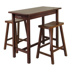 Winsome Sally 3-Piece Kitchen Island Solid Wood Dining Set in Antique Walnut