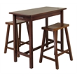 Winsome Sally 3-Piece Kitchen Island Solid Wood Dining Set in Antique Walnut