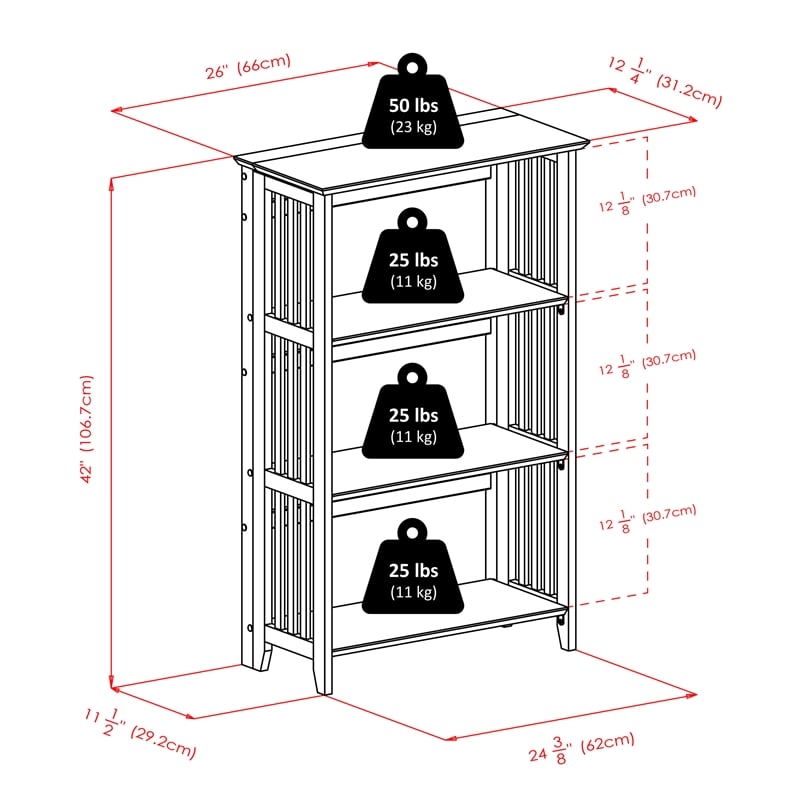 Winsome Mission 4-Tier Transitional Solid Wood Folding Bookcase in Natural