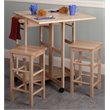 Winsome Suzanne 3-Piece Drop Leaf Solid Wood Kitchen Cart w/ 2 Stools in Natural