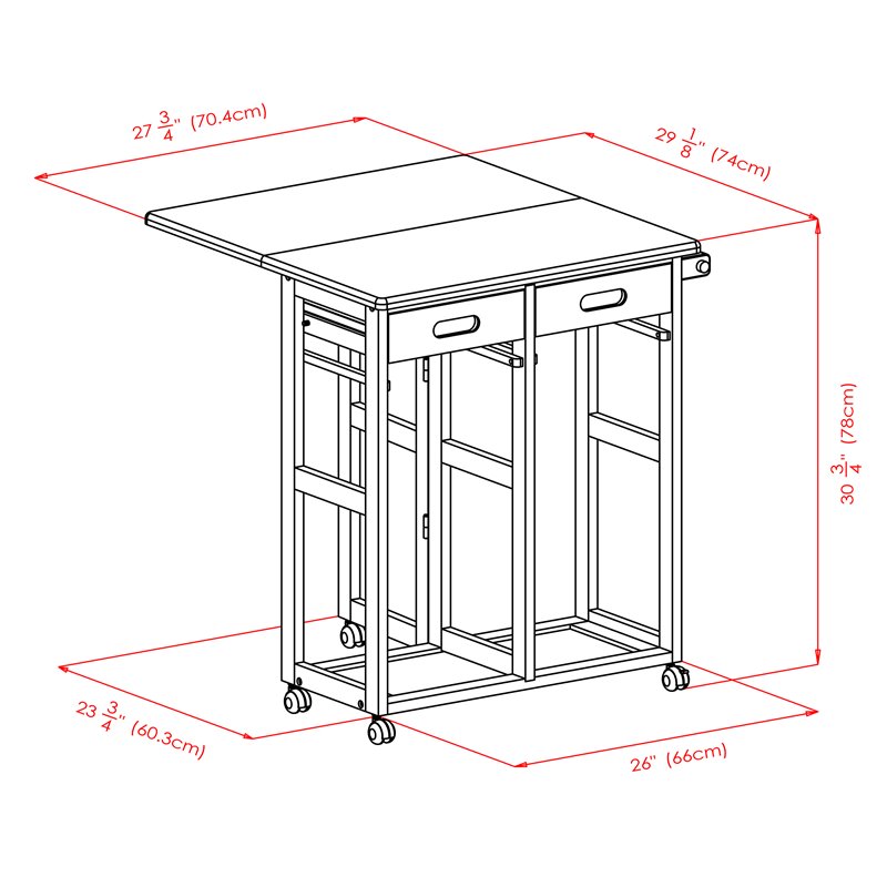 Winsome Suzanne 3-Piece Drop Leaf Solid Wood Kitchen Cart w/ 2 Stools in Natural