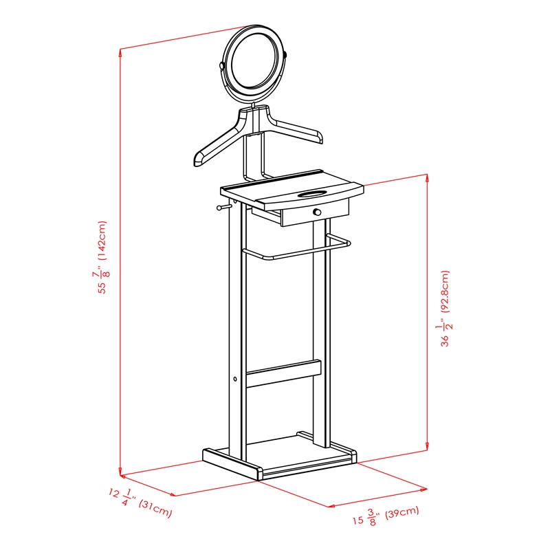 Winsome Alfred Transitional Solid Wood Valet Stand with Mirror in Espresso