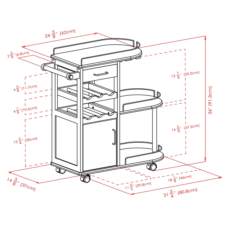 Winsome Jimmy Entertainment Transitional Solid Wood Bar Cart in Espresso