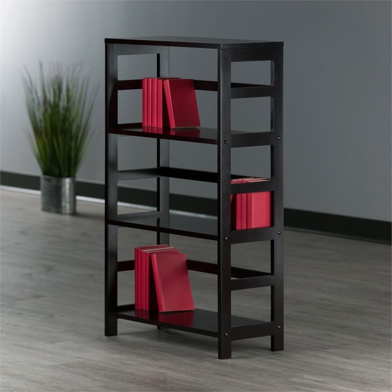 Winsome Leo 3-Section Wide Transitional Solid Wood Storage Book Shelf - Espresso