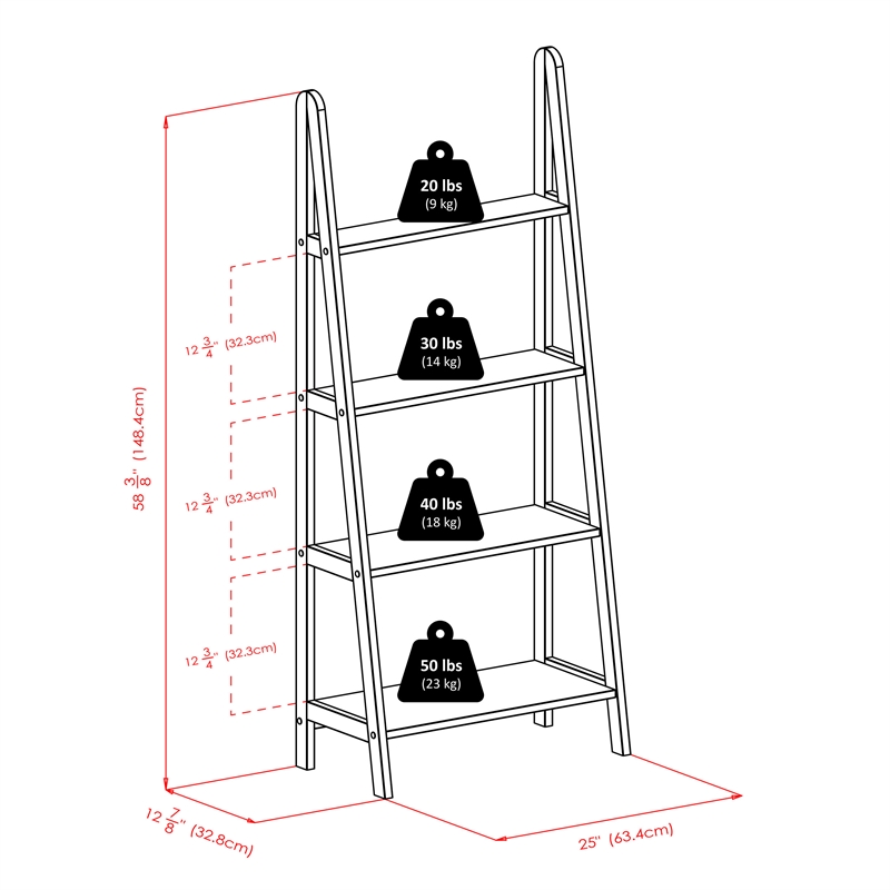 Winsome Avalon 4 Tier A Frame Solid Wood Book Shelving Unit in Espresso